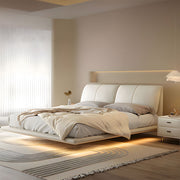 Modern Minimalist Platform Bed with LED Lighting Ultra-Fiber Leather Steel Frame
